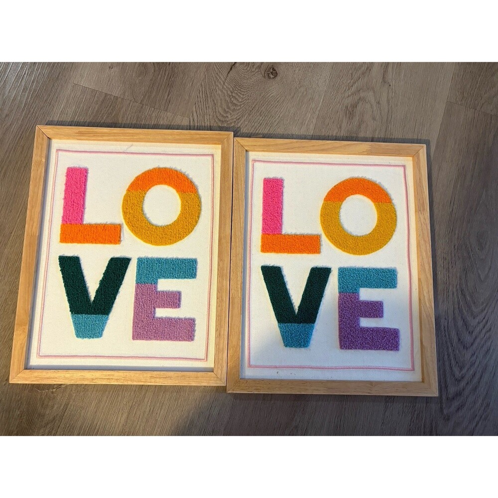 10x13 framed Love textile art nursery rainbow set of 2